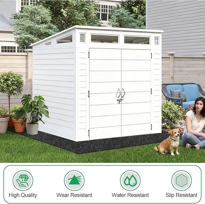ToLanbbt Outdoor Storage Shed Floor Mat, 8.2 x 6 FT Waterproof Carport Mat, Washable Furniture Pad with Non Slip Backing for Dust, Oil, Protection, Storage Shed Not Included