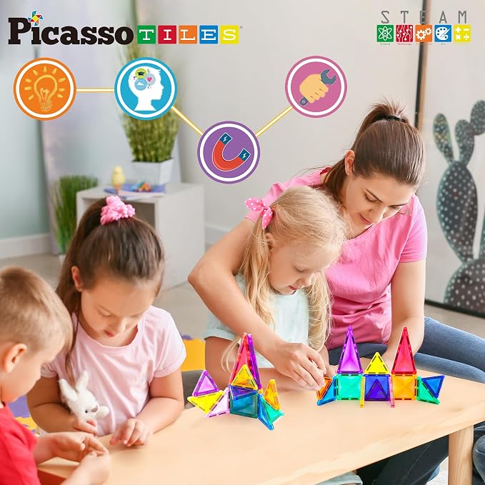 PicassoTiles Travel Size Series Magnet Building Blocks Toy Set mini Diamond Magnetic Construction Block Sensory Toys Preschool Toddler Boy Girls Age 3+ STEM Educational Learning Kit Pretend Play PTM13