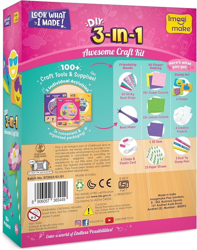 Imagimake Craft Kit - Arts and Crafts for Kids Ages 5+ - Air Dry Clay, Paper Quilling, Stamp Art - 3-in-1 Arts and Crafts Kit - Gifts for 5, 6, 7, 8 Year Olds
