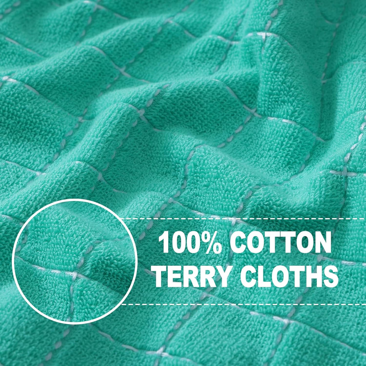 Homaxy 100% Cotton Terry Kitchen Towels(Turquoise, 13 x 28 inches), Checkered Designed, Soft and Super Absorbent Dish Towels, 8 Pack