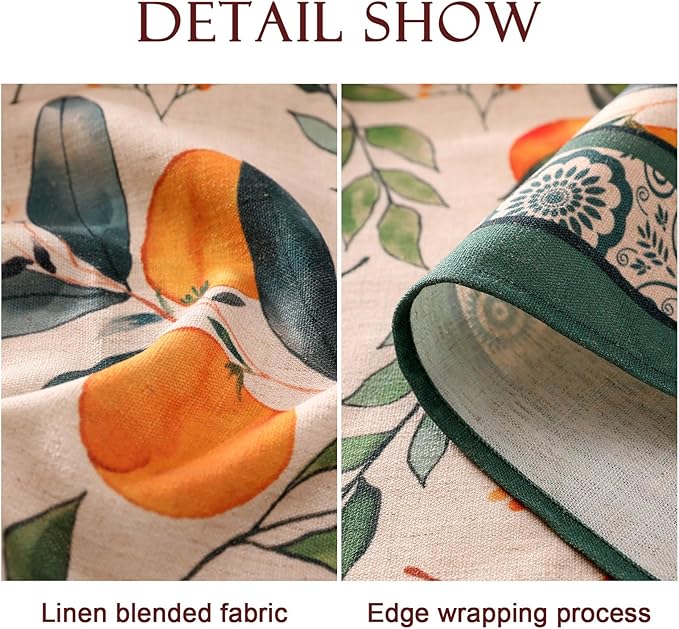 patdrea Designer Vintage Linen Long Rectangle Table Cloth,Framhouse Oranges and Leaves Pattern French Tablecloth,Fall Decor Cover for Kitchen Dining Christmas,Thanksgiving,63"x94"-Palladin a