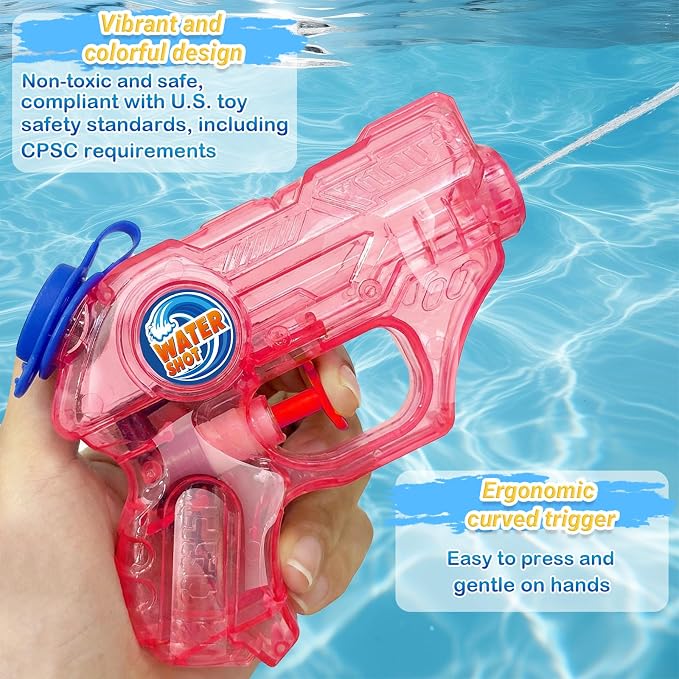 Water Gun for Kids Toddler: 4 Pack Mini Water Guns Squirts Small Soaker Pistol Super Blasters with Trigger for Boys Girls Summer Swimming Pool Beach Water Outdoor Fighting Party Bath Ideas Gift Toys