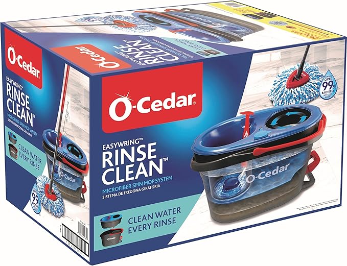 O-Cedar RinseClean Spin Mop & Bucket System + 1 Extra Mop Head | Clean with Clean Water | Removes 99% of Bacteria