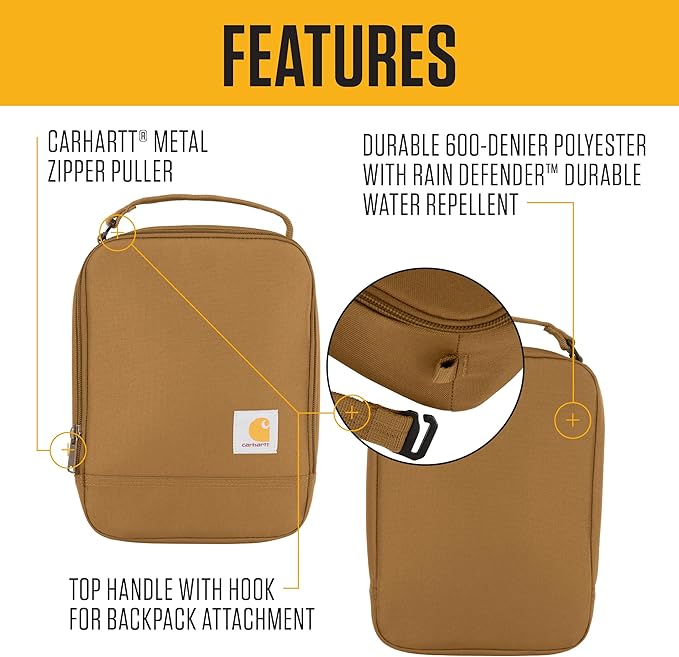 Carhartt Insulated Lunch Cooler For Men and Women, Fully Insulated Lunch Pale for Everyday Use, Marmalade