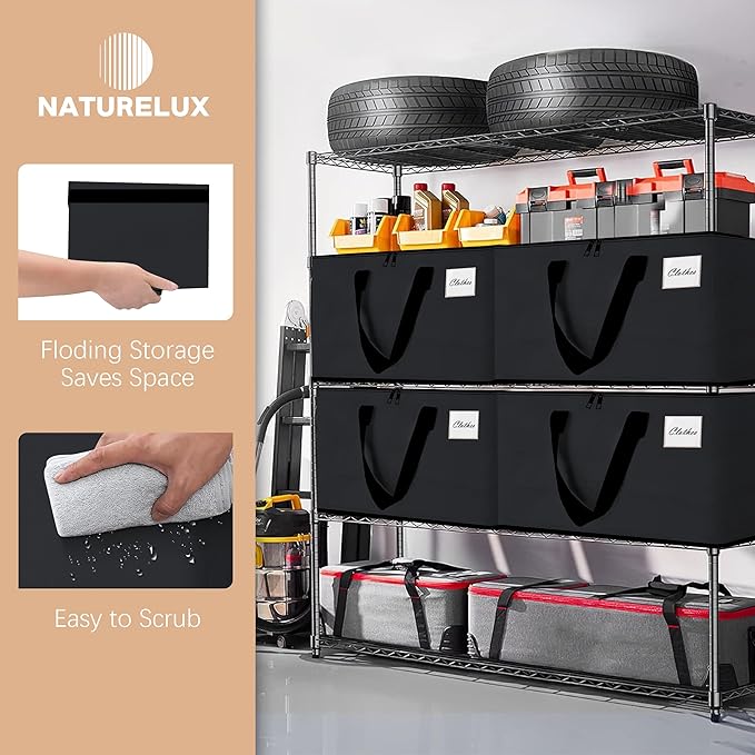 Heavy Duty Moving Bags - Extra Large Packing Bags and Storage Totes, Collapsible and Foldable Option for Moving and Storage, Black, 93 L - 6 Pack