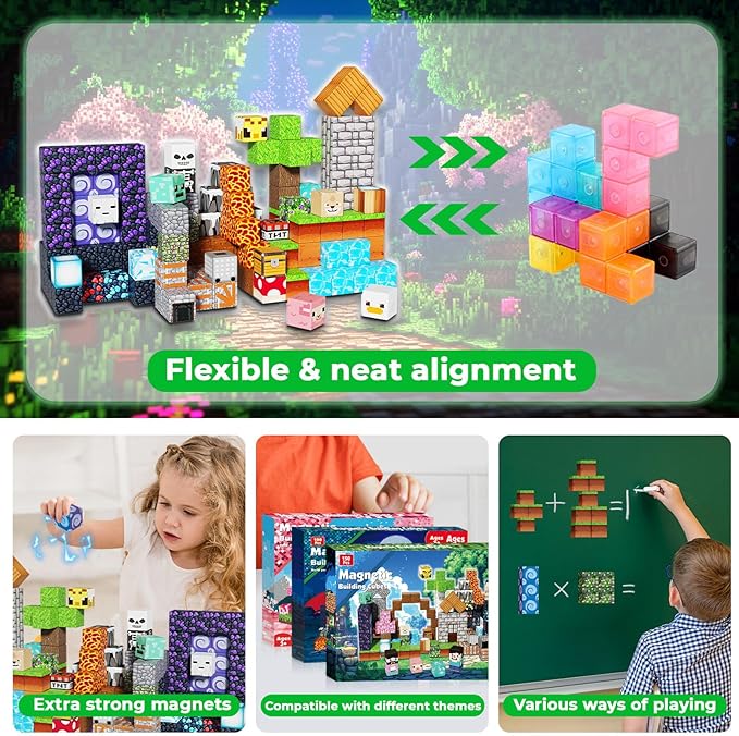 Magnetic Blocks - 150PCS Magnetic Building Blocks Cubes Adventurer, Magnet Toys for Kids Age 3+, Toy Building Set for Kids, Magnet Construction Easter Birthday Gifts for Boys Girls Age 4-8, 8-12