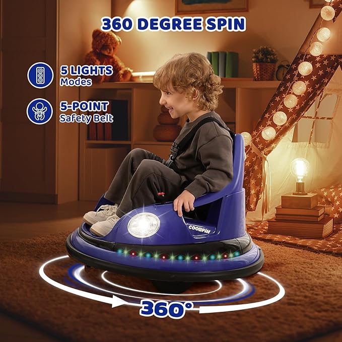 ELEMARA Bumper Car, 1.9MPH Max, 12V Electric Car for Kids W/Parent Remote, Bluetooth Ride on Toys, Ride on Car W/2-Speed, 2 Driving Mode, 360°Spin, Music,5 Lighting Mode, DIY Stickers, Blue