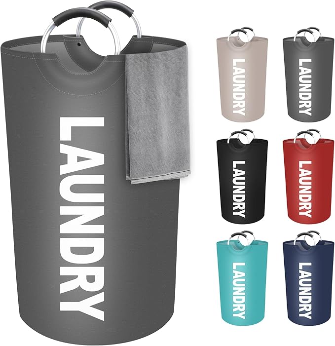 StorageRight 90L Large Laundry Basket, Laundry Hamper, Dirty Clothes Hamper for Laundry, Collapsible, Waterproof Laundry Baskets with Foam Protected Aluminum Handles for Laundry, Dorm, Family (Grey)