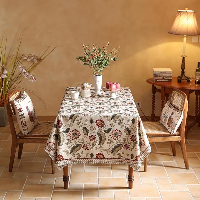ISAENNE Designer Provence Floral Square Tablecloth,Linen Colorful Washable Indoor Table Cloth,Durable Home Decor Tablecloths for Dining Thanksgiving Kitchen Christmas,67"*67"-Ratina