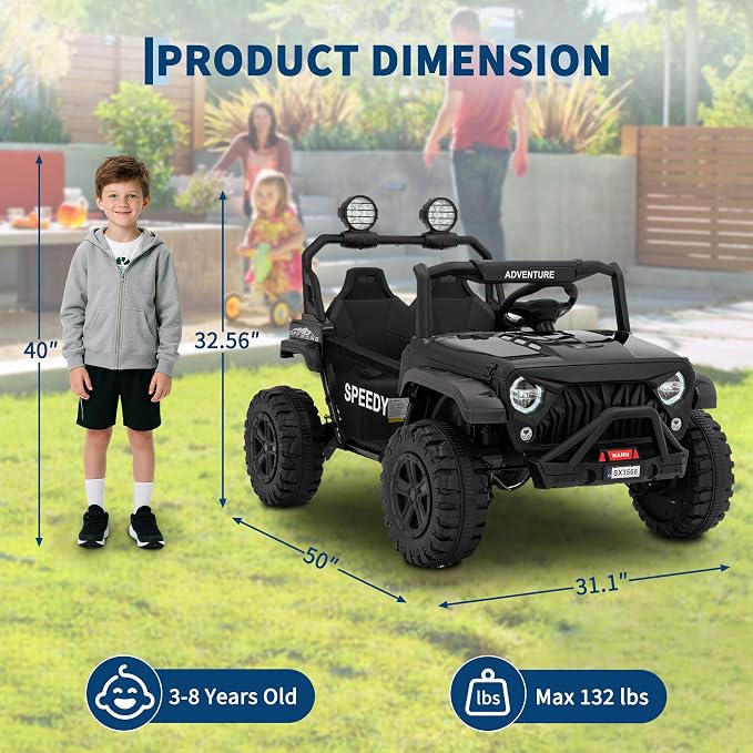 Garvee 24V Kids Electric Ride On Car with 4 x 45W Powerful Motors, Parent Remote Control & Manual Driving, Safety Speed 3-5 MPH, MP3 Player, Smooth Start, for Ages 3-8, Black