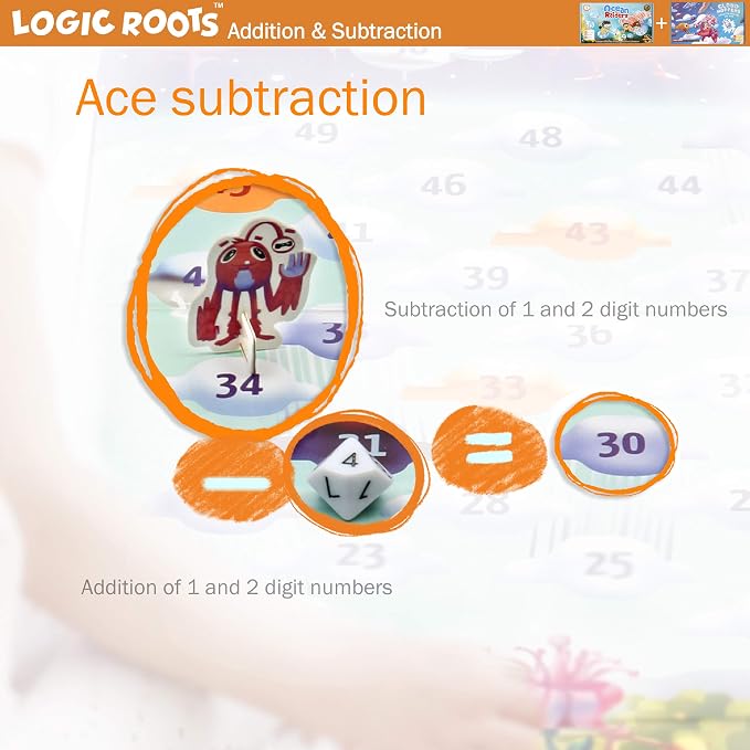 Addition and Subtraction Game - Fun Math Board Game for 6-8 Year Olds, Easy to Play Educational Game for Kids at Home, STEM Toy Gift for Girls & Boys (Ocean Raiders + Cloud Hoppers)