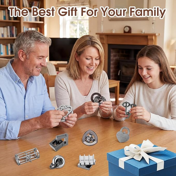 Wettarn 9 Pcs Metal Brain Teaser Puzzles 3D Steel Puzzle Set for Adults IQ Logic Challenge Disentanglement Unlock Interlocking Games Smart Logic Test Toys for Adults Mind Challenge(Engaging Style)