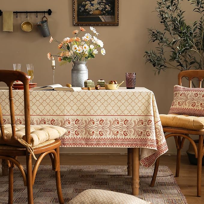 ISAENNE Designer Linen Floral Small Rectangle Tablecloth,Pale Yellow Farmhouse Indoor Table Cloth,Durable Decor Tablecloths for Dining Kitchen Thanksgiving Christmas,55"*71"-Chamonix A