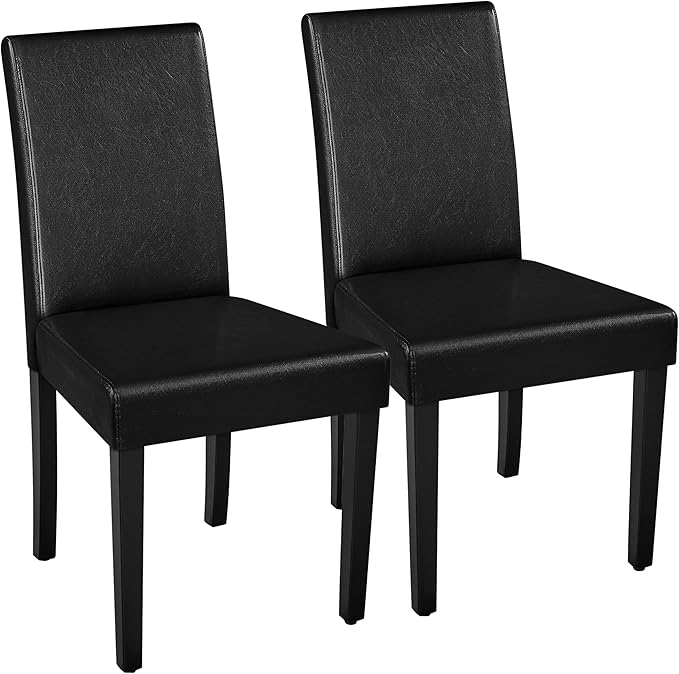 Yaheetech Dining Chairs Set of 2 Faux Leather Modern Dining Room Chairs with Rubberwood Legs and Padded Seat for Kitchen/Living Room/Restaurant, Black