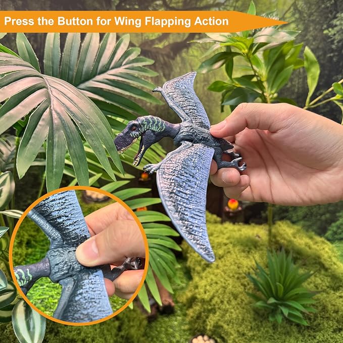 EKU Dinosaur Toys Wing Flapping Pterodactyl Toy Eudimorphodon, Head Moves Attack Brachiosaurus Styracosaurus Realistic Dino Action Figures for Kids 3-12 Boys Girls Jurassic World Toys