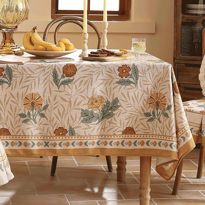 patdrea Designer French Vintage Rectangular Tablecloth,Yellow Floral Pattern Anti-Wrinkle Table Cloth,Dacorative Cover for Kitchen Dining Parties,Christmas,Thanksgiving,55"x87"-Cornflowers