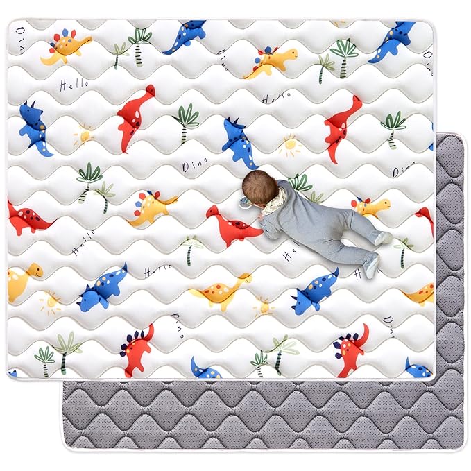 Odorless Premium Foam Baby Play Mat 74" x 50", Soft Microfiber Fabric Crawling Mat for Floor- Comfortable and Hypoallergenic, Non-Slip Cushioned Floor Playpen mat for Infants,Babies,Toddlers