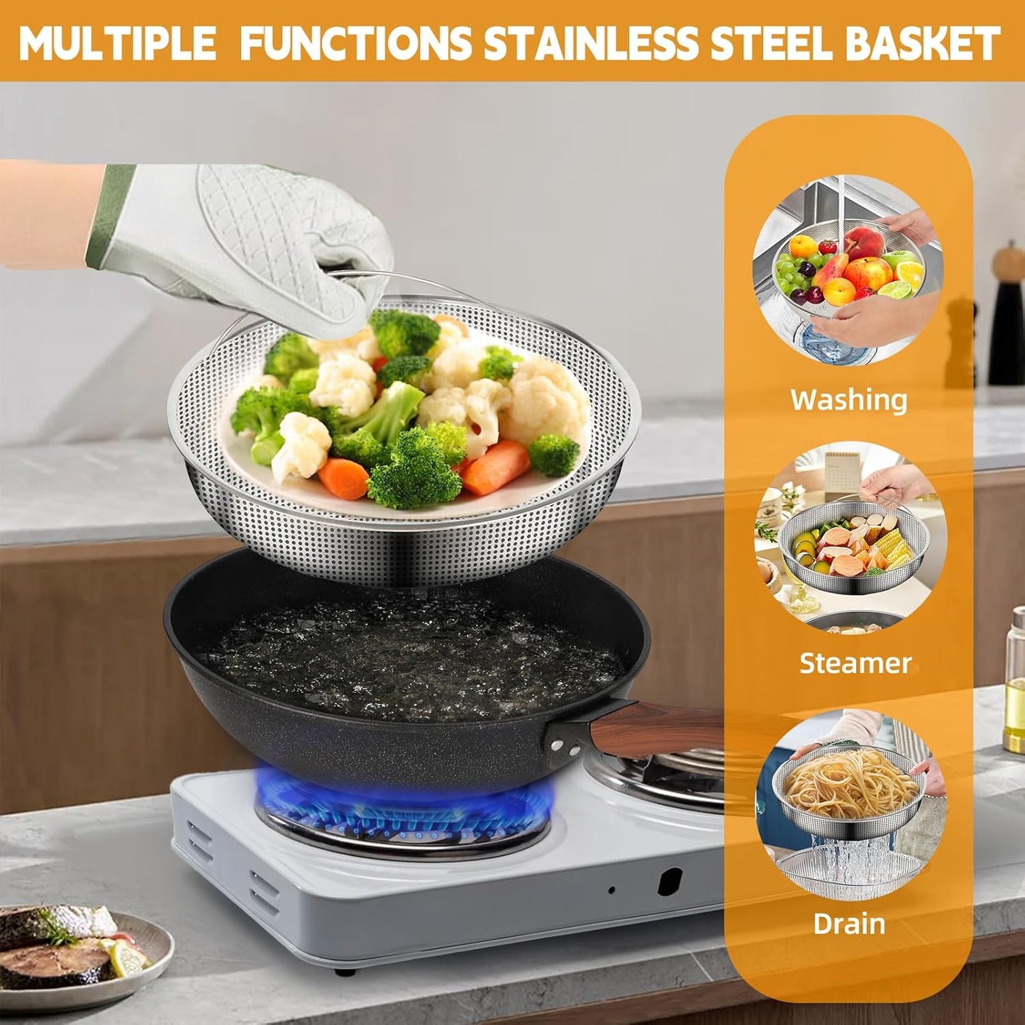 AOSION 13'' Nonstick Wok, Woks & Stir-Fry Pans Non Stick Wok with Lid and Steamer Basket Spatula Ladle, 100% PFOA Free Induction Wok Pan for Electric, Gas, Halogen, All Stoves