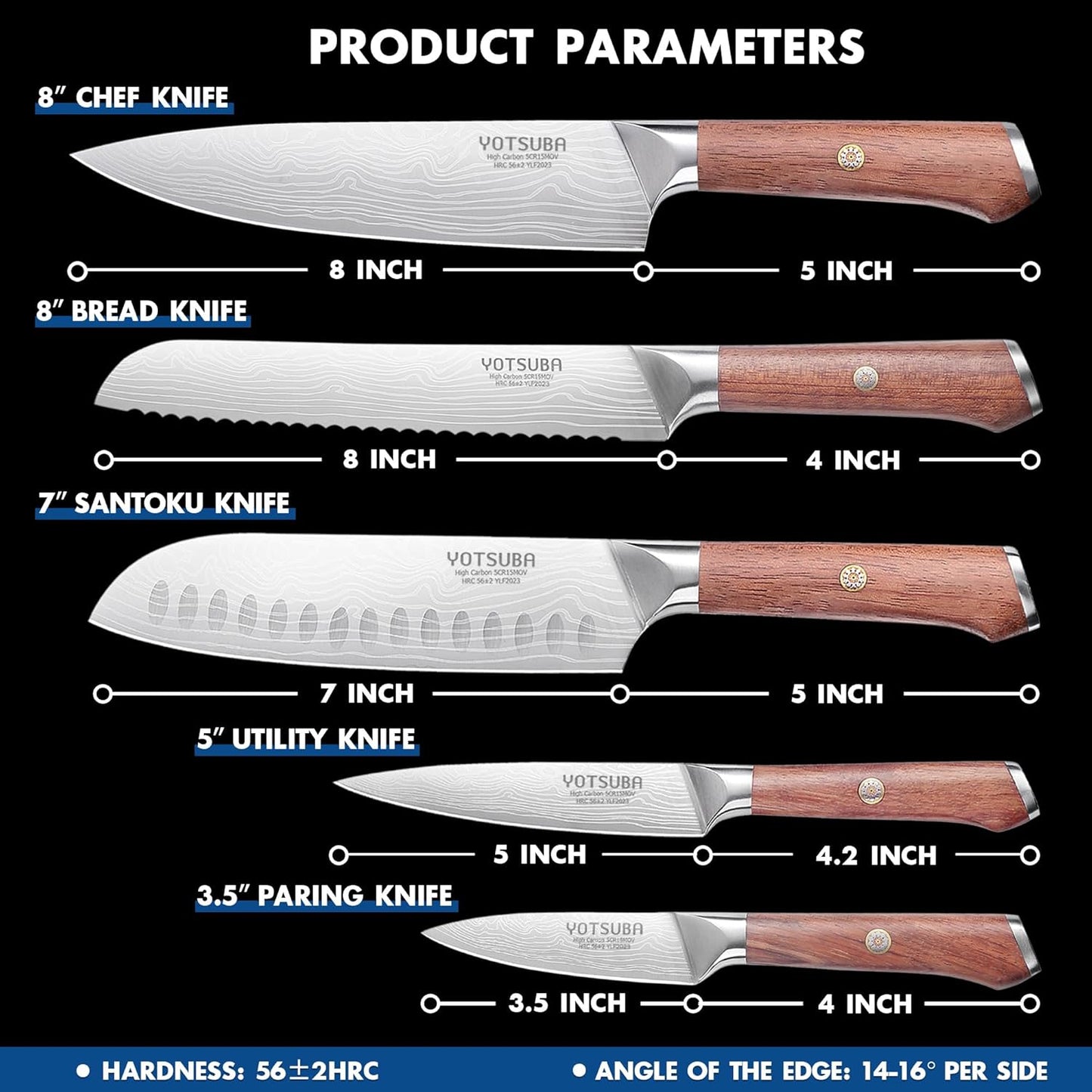 YOTSUBA 5PCS Kitchen Knives Set,Kitchen Knife Set,German High Carbon Stainless Steel Ultra Chef Knife Sets with Ergonomic Handle for Chopping Vegetable and Cooking