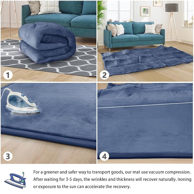 Baby Play Mat for Floor Nursery Rug Muscle Mat Area Rug Playroom Rug 65"x50" Playpen Mat Elastic Foam 1.3" Thick Crawling Mat for Babies,Toddlers, Infants, Kids,Sapphire Blue