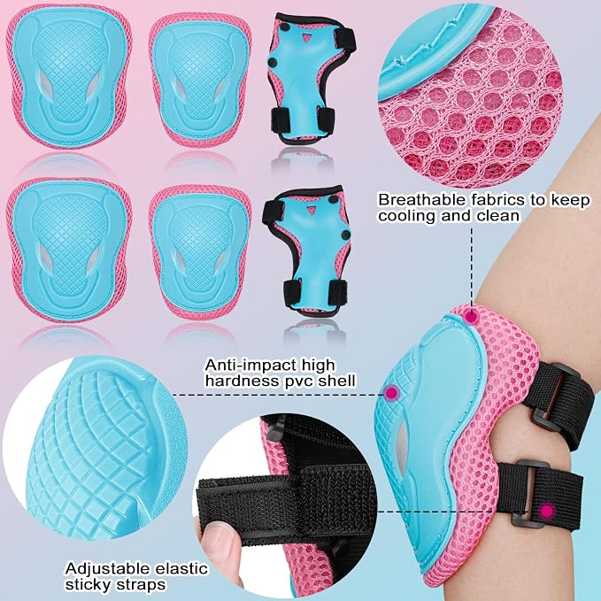 Kids Bike Skateboard Helmet Pad Set,Toddler Cyling Protective Gear Knee & Elbow Pads Wrist Guards for 5-8-10-12-14-16 Years Girls Boys Bicycle Scooter Roller Skate Inline Skating Rollerblading