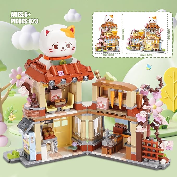 Japanese Street View Taiyaki Shop Mini Building Blocks for Girls 6-12, MOC Creative Building Toys Cute Panda Building Set, Simulation Architecture Construction Toy, Gift Idea for Kids Adults (923 PCS)