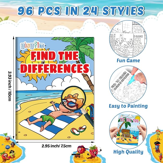 gisgfim 192 PCS Summer Mini Activity Books Coloring Books Party Favors Bulk Challenging Game Include Maze Dot to Dot Word Search Word Scramble for Ages 4-12 Goodie Bags Stuffers Kid Wedding Activities