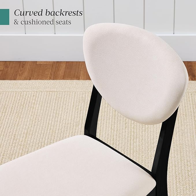 Best Choice Products Dining Chairs Set of 2, Mid-Century Modern Upholstered Wood, Armless w/Seat Cushion, Padded Backrest - Black/Cream