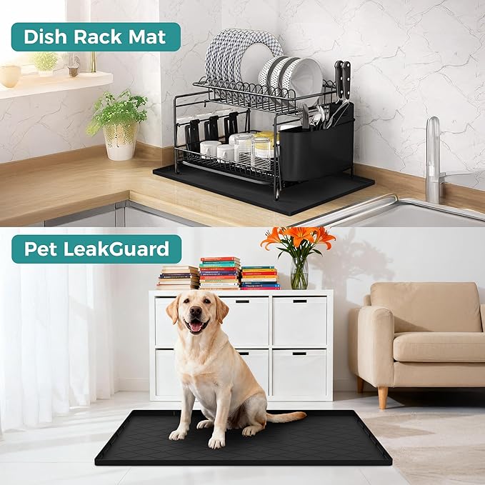 URMONA 22" x 14" Waterproof Silicone Mat in Multiple Sizes & Colors, Under Sink Mat for Kitchen & Bathroom, Pet Food Pad for Dogs & Cats, Kitchen Cabinet Liner, Multi-Purpose for Storage(Khaki)