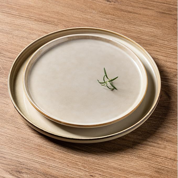 AmorArc Stoneware Dinnerware Sets,Round Reactive Glaze Ceramic Plates and Bowls Sets,Highly Scratch Resistant | Microwave & Dishwasher Safe,Cappuccino,Service for 8 Dishes Set