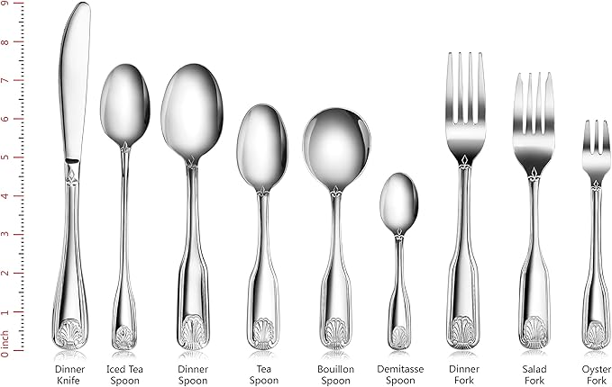 New Star Foodservice 58345 Shell Pattern, 18/0 Stainless Steel, Dinner/Dessert Spoon, 7.5-Inch, Set of 12