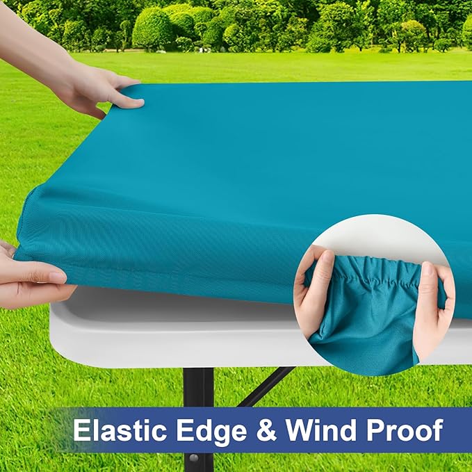 homing Rectangle Table Cloth Cover, Waterproof Polyester Elastic Fitted Tablecloth, Fits for 6 Foot Folding Tables, Washable Table Protector for Picnic, Camping, Outdoor (Teal, 36" x 72")