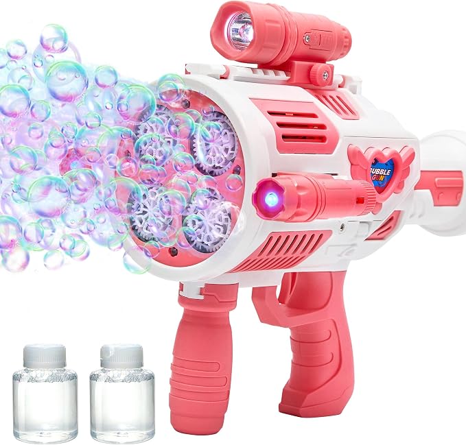 Bubble Gun with Upgraded 4 Fan Drives (Bulit-in 3 oz Bubble Solution), Bubble Machine Gun for Kids Toddlers Adults, Automatic Bubble Blower for Summer Outdoor Party Birthday Wedding Toys