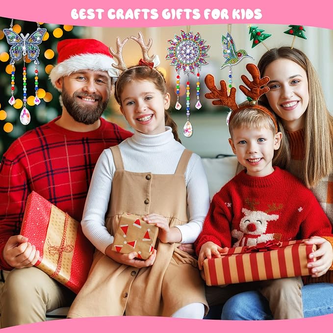 Crafts for Kids Ages 8-12, Birthday Gifts Presents for 6 7 8 9 10 11 Year Old Girls Diamond Painting Kits for Girl Toys Age 5-11 Teen Adults Wind Chimes Crystal Window Suncatcher for Home Garden Decor