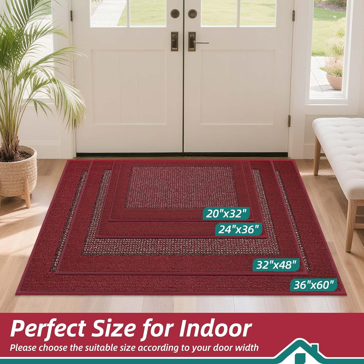 BEQHAUSE Indoor Door Mat 20" x 32", Dirt Trapper Door Mats Non-Slip Entryway Rugs Washable, Resist Dirt Absorbent Welcome Mat, Low Profile Floor Mats for Front Back Door and Entryway, Red