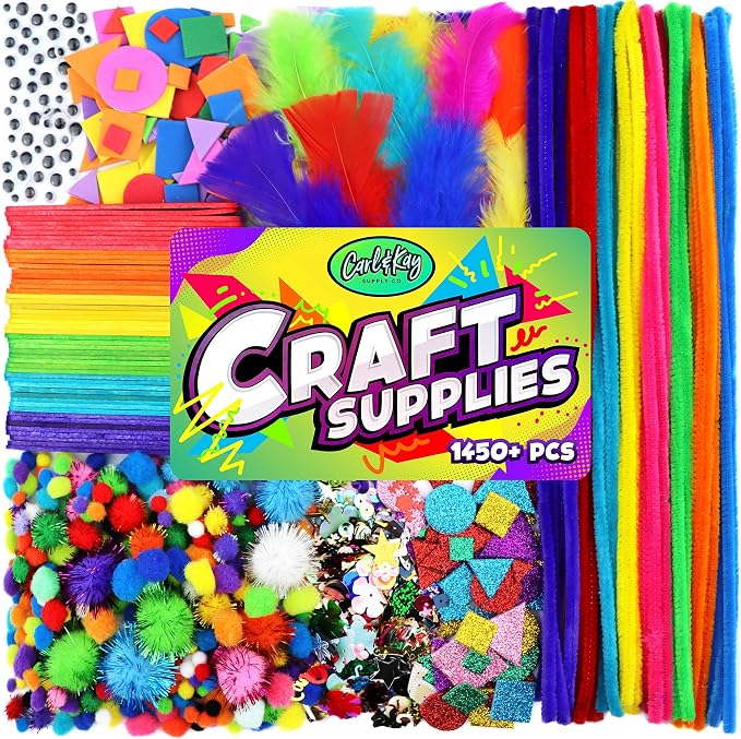 Arts and Crafts Supplies Kit for Kids - Boys and Girls Age 4 5 6 7 8 Years Old - Toddler Art Set Activity Materials - Great for Preschool and Kindergarten Crafting Project - Carl & Kay