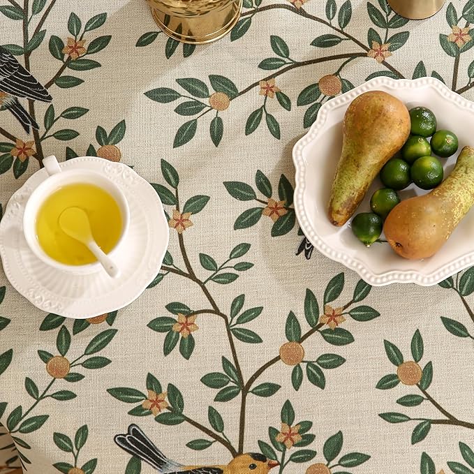 patdrea Designer Linen Vintage Small Table Cloth for Round Table,Durable Breathable Tablecloth,Cover Fall Dacorative for Kitchen Dining Parties,Holiday Christmas,Thanksgiving,Diameter 55"-Warbler