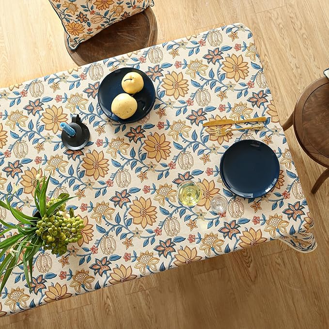 ISAENNE Designer Bohemian Floral Rectangular Tablecloth,Linen Colorful Table Cloth,Wrinkle Resistant Decor Tablecloths for Dining Thanksgiving Kitchen Party Christmas,55"*79"-Estevan B
