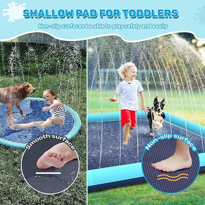 180" Jumbo Splash Pad for Dogs, Non-Slip, Rantangle Splash Pad for Kids Ages 4-8,Giant Splash Pads for Toddlers 1-3, Dog Sprinkler Shallow Pool, Outdoor Water Toys for Backyard, Teal