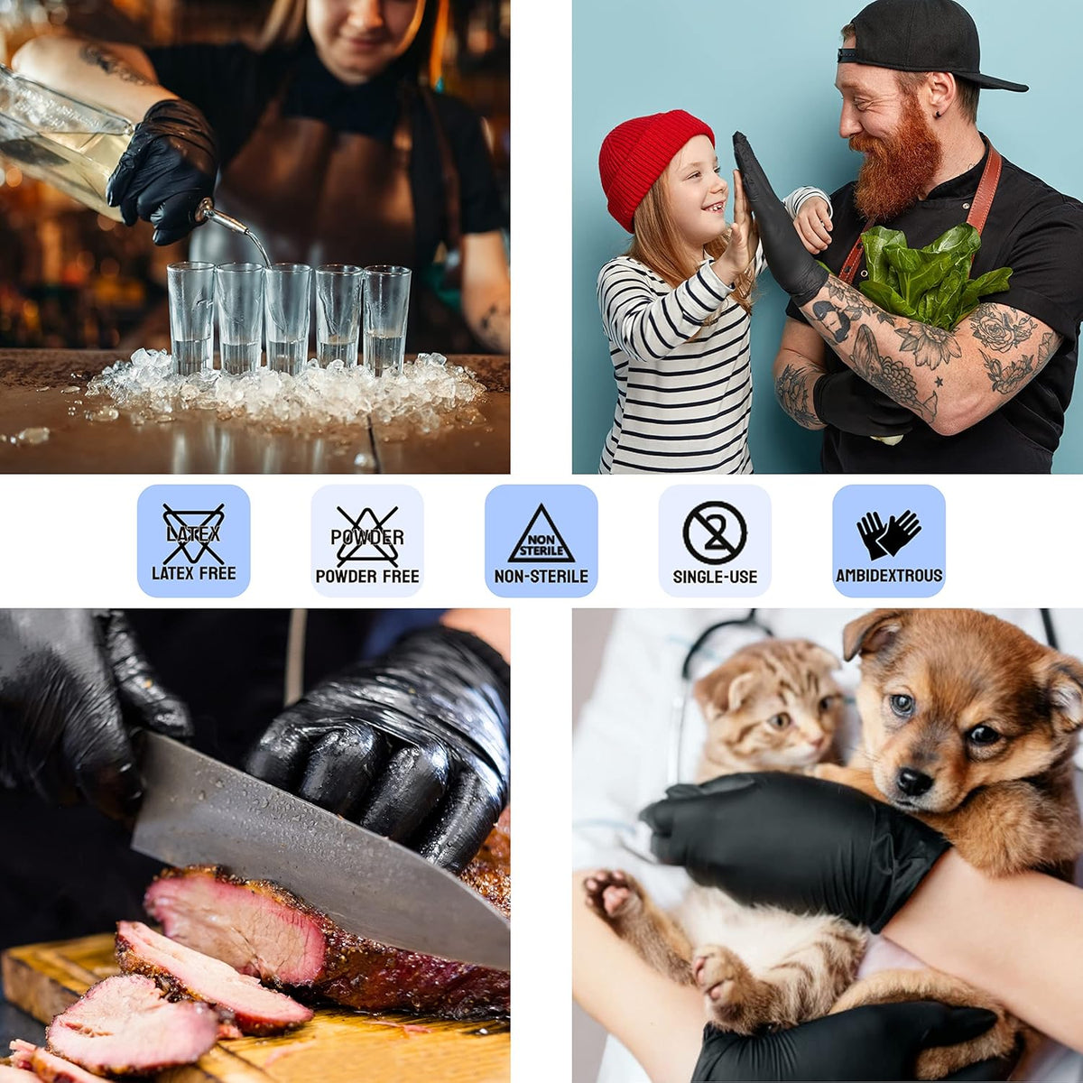 Safe Health Nitrile Black Disposable Gloves, Latex Free, Powder Free, Case of 1000, Small, Textured, 3.5 mil, Industrial, Tattoo, Salon, Hair, Auto, Car, Cleaning, Food, Cooking