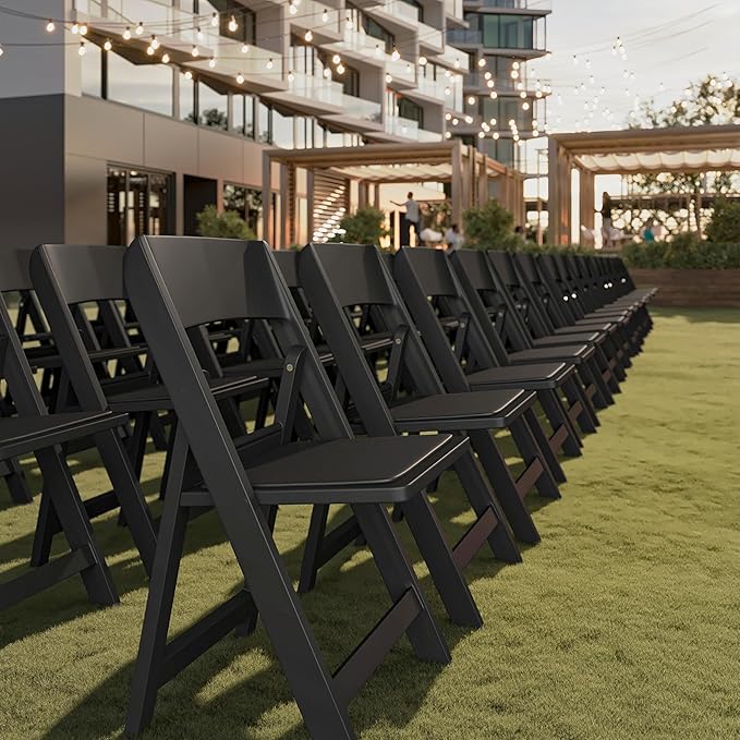 Flash Furniture Hercules Tucker Commercial Black Resin Folding Chair - Lightweight, Vinyl Padded Removable Seat, Indoor Outdoor Use, Event & Wedding Ready, Set of 2