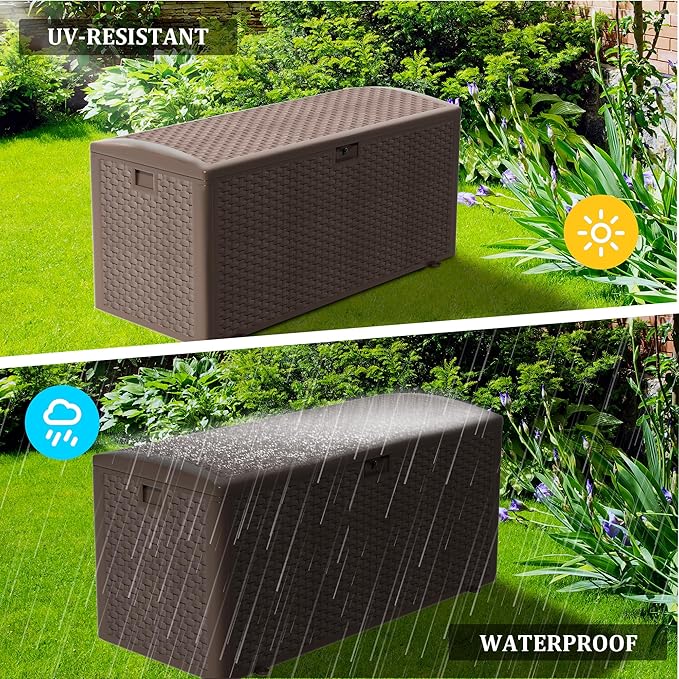 180GAL Deck Box -Grey,Wheeled Footlocker,Waterproof Resin Storage Bin for Patio Cushions