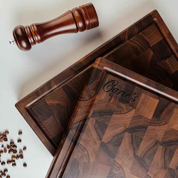 Handmade Personalized Walnut End Grain Cutting Board – Custom Engraved Wood Chopping Block, Perfect Gift for Home Chefs by GrainWoods (15x9x2 Inches)