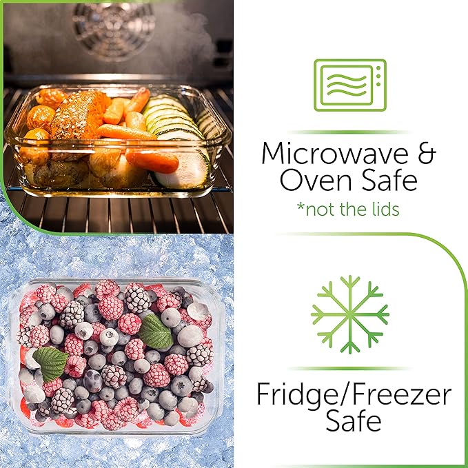 PrepNaturals 8 Pack 36 Oz Glass Meal Prep Containers - Dishwasher Microwave Freezer Oven Safe - Glass Storage Containers with Lids (Multi-Compartment)