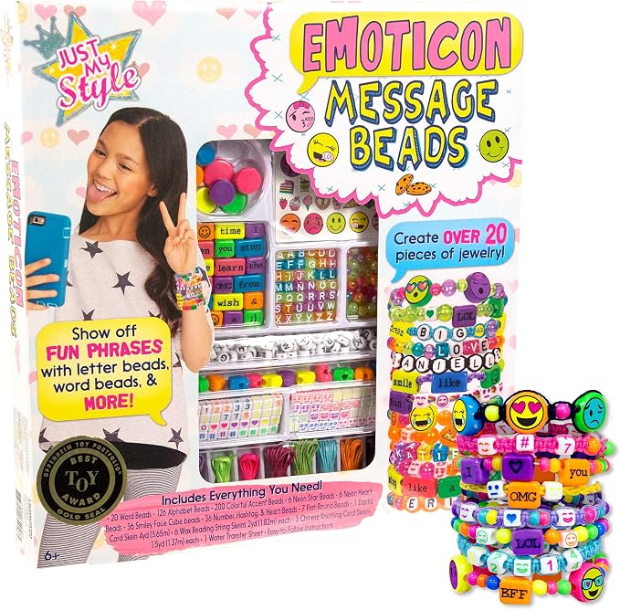 Just My Style Emoticon Message Beads by Horizon Group,DIY 20+ Jewelry Projects Using Symbols & Emoticons.Kit includes Word Beads,Alphabet Beads,Accent Beads,Star & Heart Shaped Beads,ABC Beads & More
