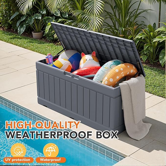 78 Gallon Deck Box Outdoor Indoor Waterproof Storage Box for Patio Furniture, Pool Accessories, Garden Tools, and Cushion Storage, Gray