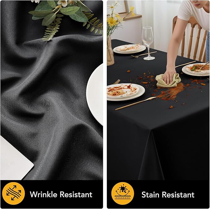 10-Pack Black Tablecloths for Rectangle Tables, 60 x 120 Inches, Stain-Resistant Polyester Fabric for 6 Foot Tables - Washable Table Covers for Weddings, Banquets, Birthday Parties, Events