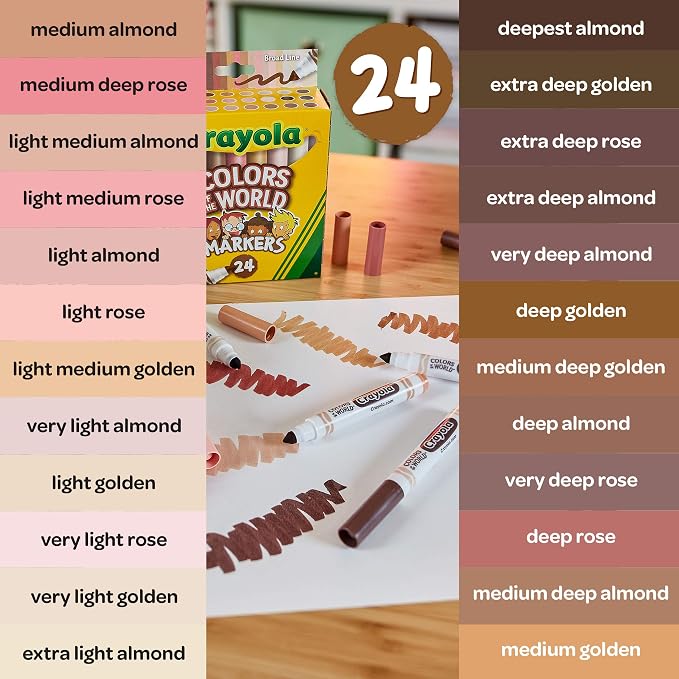 Crayola Colors of the World Markers - 6 Pack (24ct), Bulk Skin Tone Marker Set for Kids, Art Marker, Classroom Must Have, Ages 3+