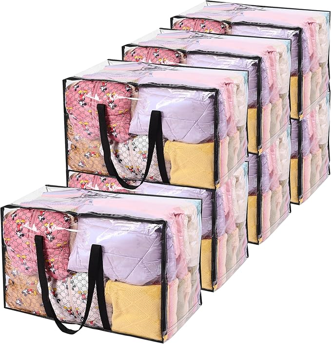 Vieshful 7 Pack Clear Comforter Storage Bag, 110L Over-Sized Clothes Storage Bag with Zipper Closet Organizer, Plastic Storage Containers Moving bags for Comforter, Blanket, Bedding, Duvet, Toys