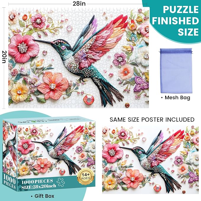 Puzzles for Adults 1000 Pieces,Jigsaw Puzzles 1000 Pieces Bird Puzzles Adult Puzzle Games Unique Cool Puzzle Recycled Cardboard Challenging Game Birthday Party Bird Lover Gift Toy 28x20 in